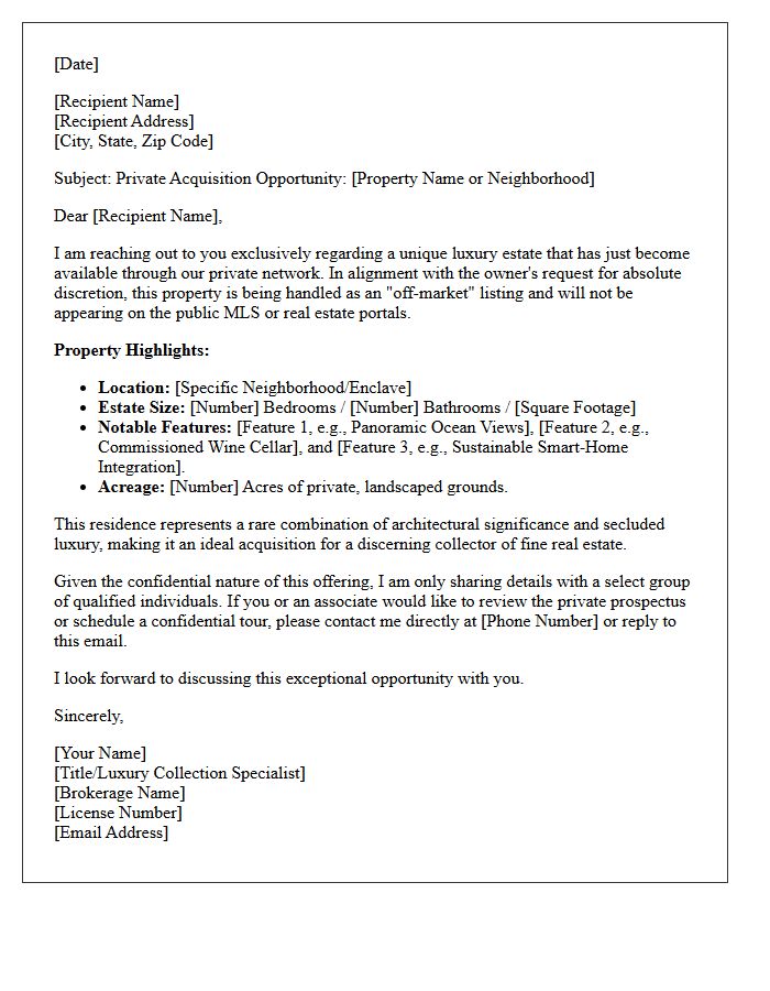 Off-Market Luxury Estate Exclusive Notification Letter