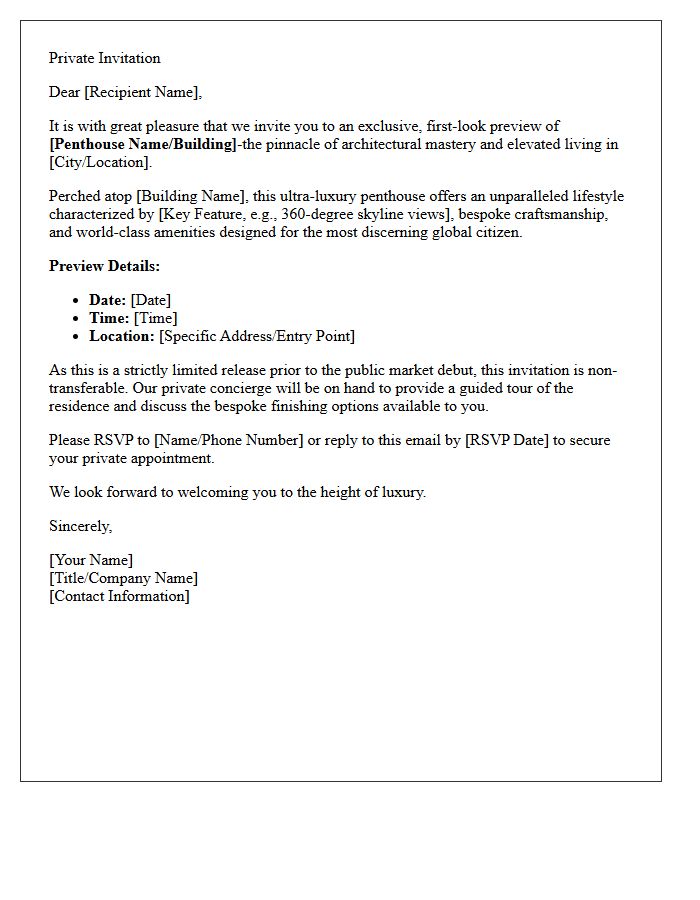Ultra-Luxury Penthouse Exclusive Preview Letter