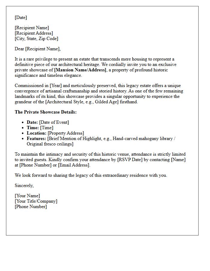 Historic Legacy Mansion Exclusive Showcase Letter