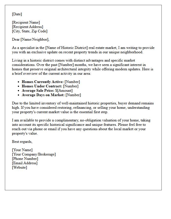 Historic District Market Update Letter