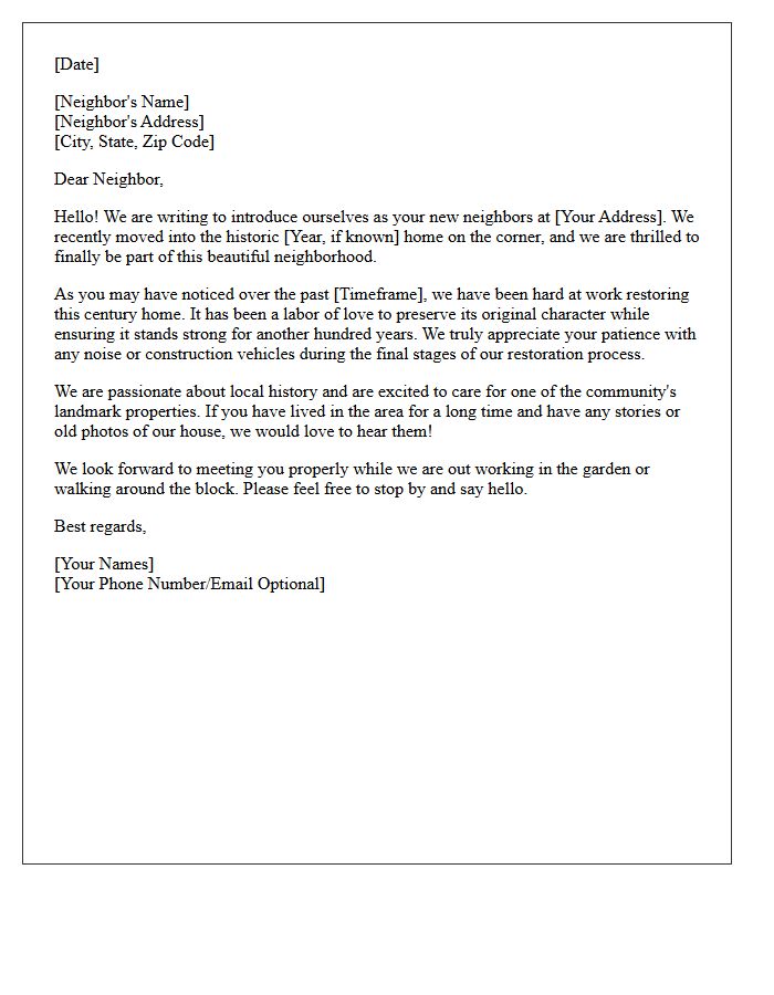 Restored Century Home Introduction Letter