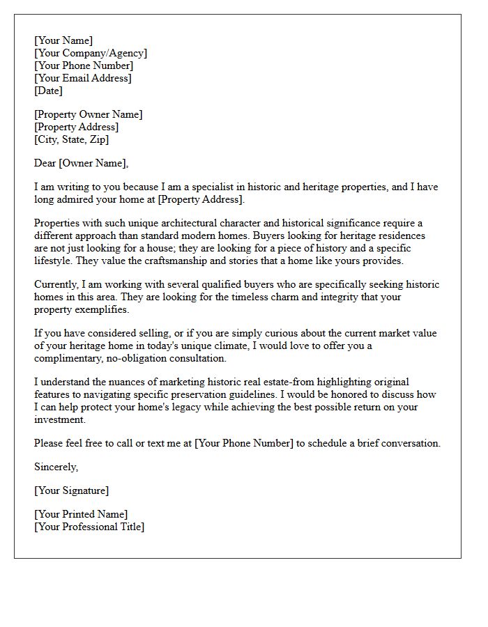 Heritage Home Seller Prospecting Letter