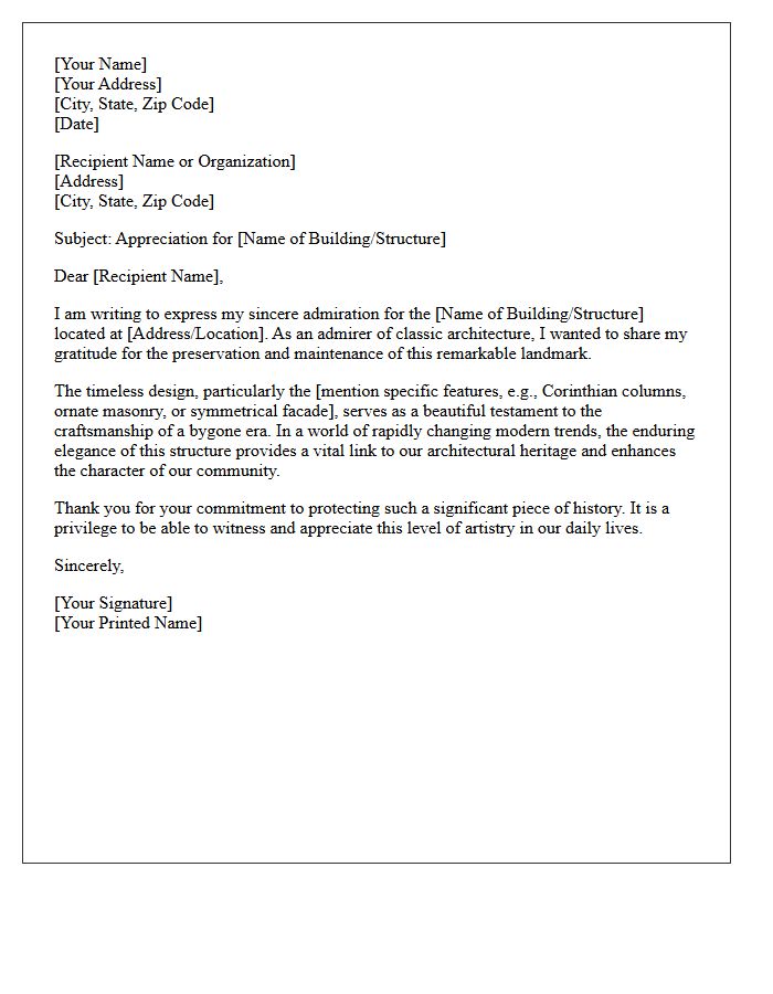 Classic Architecture Appreciation Letter