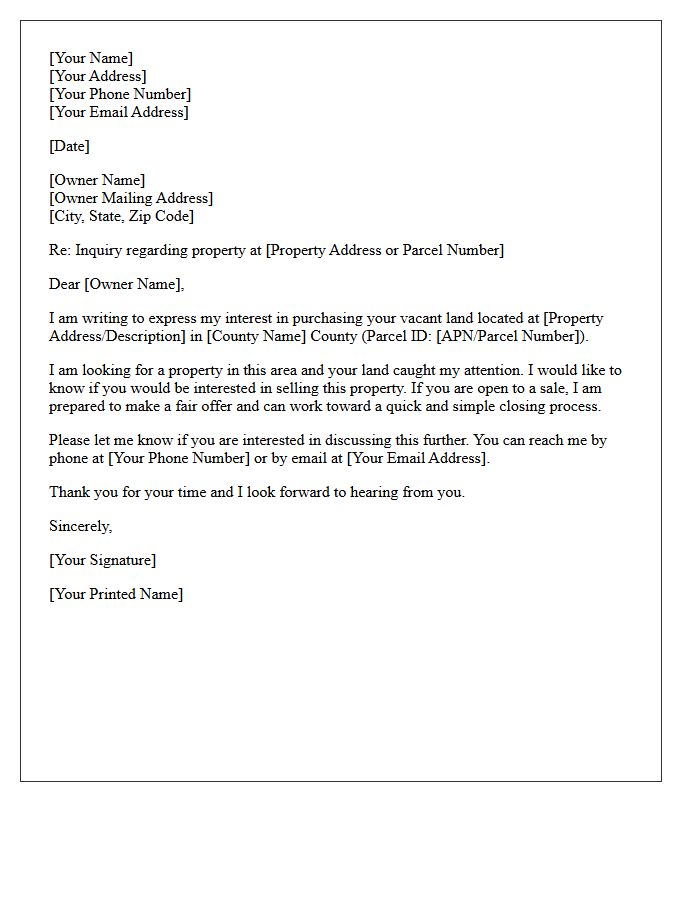 Initial Inquiry Letter for Vacant Land Purchase