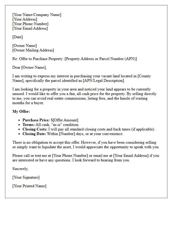 Unsolicited Offer Letter for Off-Market Vacant Land