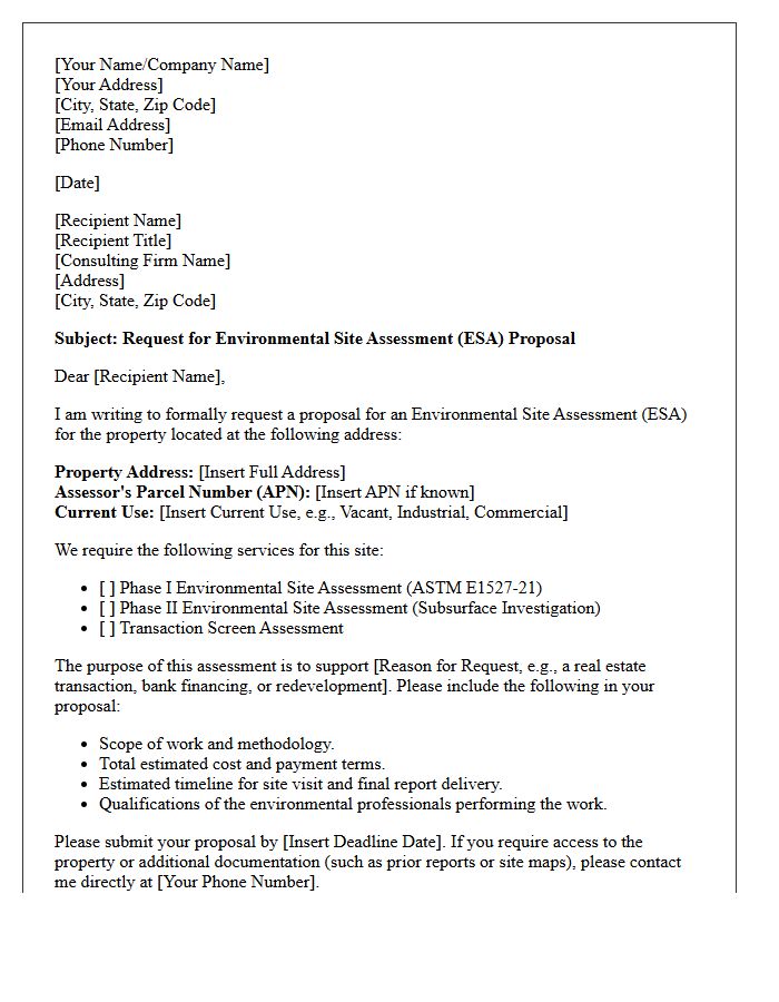 Environmental Site Assessment Request Letter