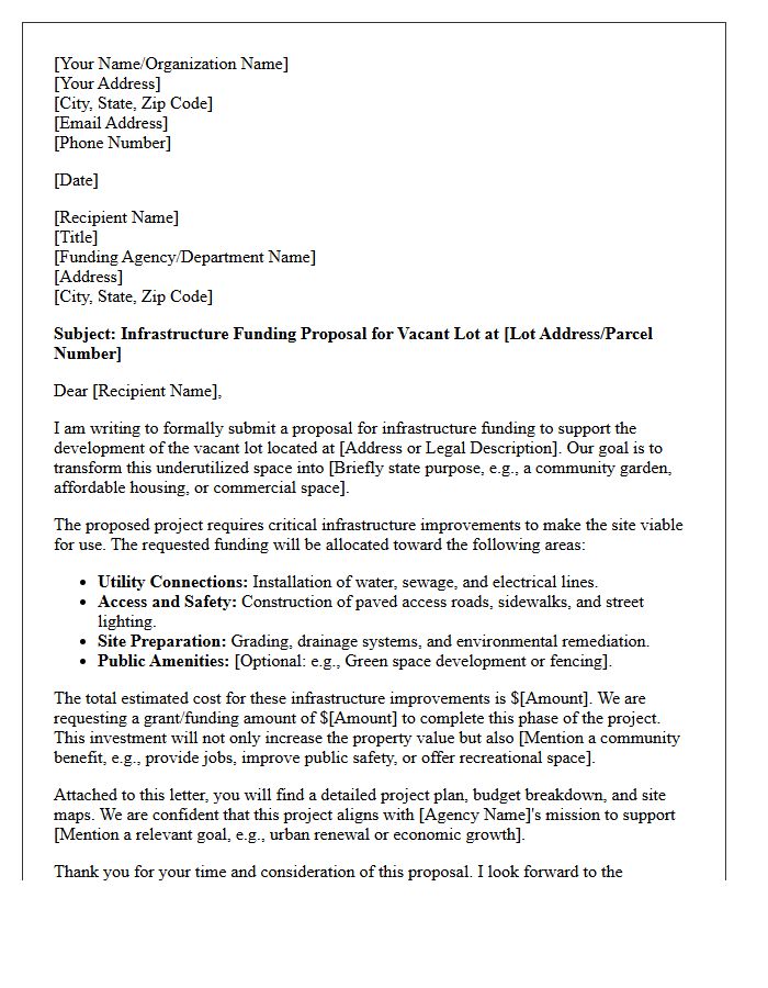Infrastructure Funding Proposal Letter for Vacant Lot