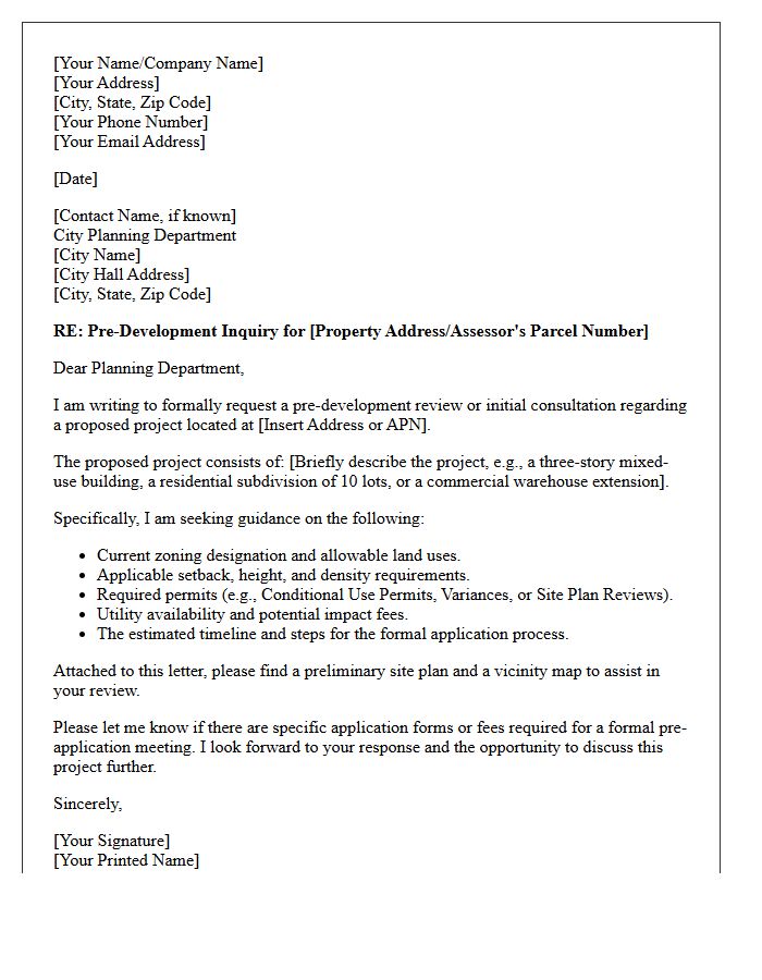City Planning Department Pre-Development Letter