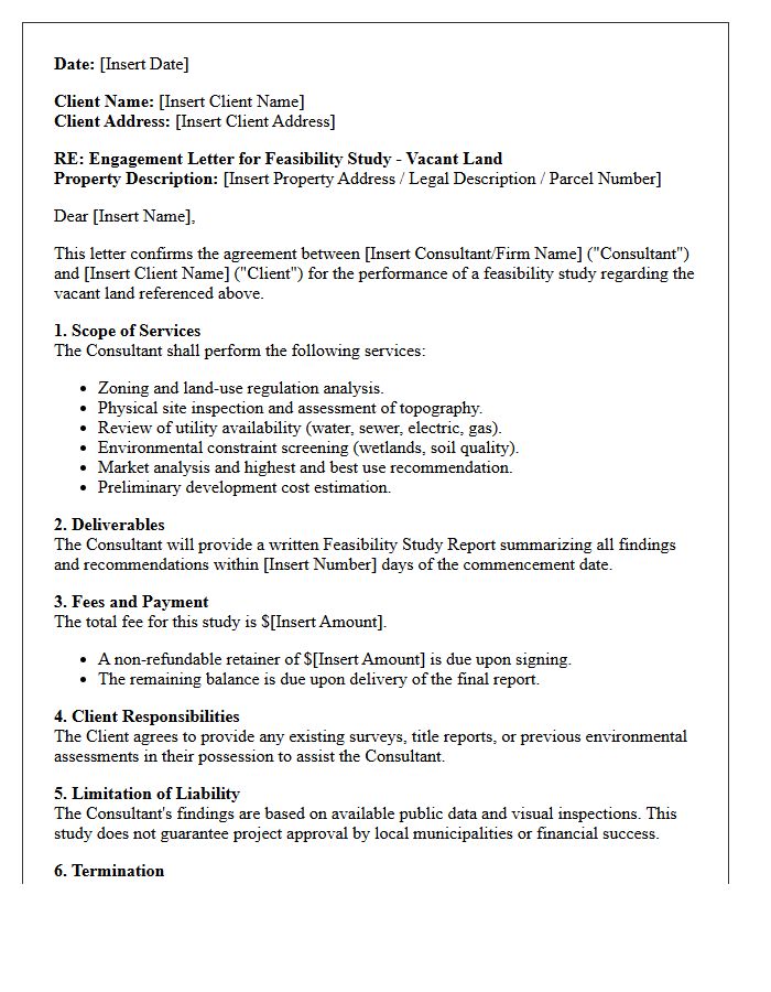 Feasibility Study Engagement Letter for Vacant Land