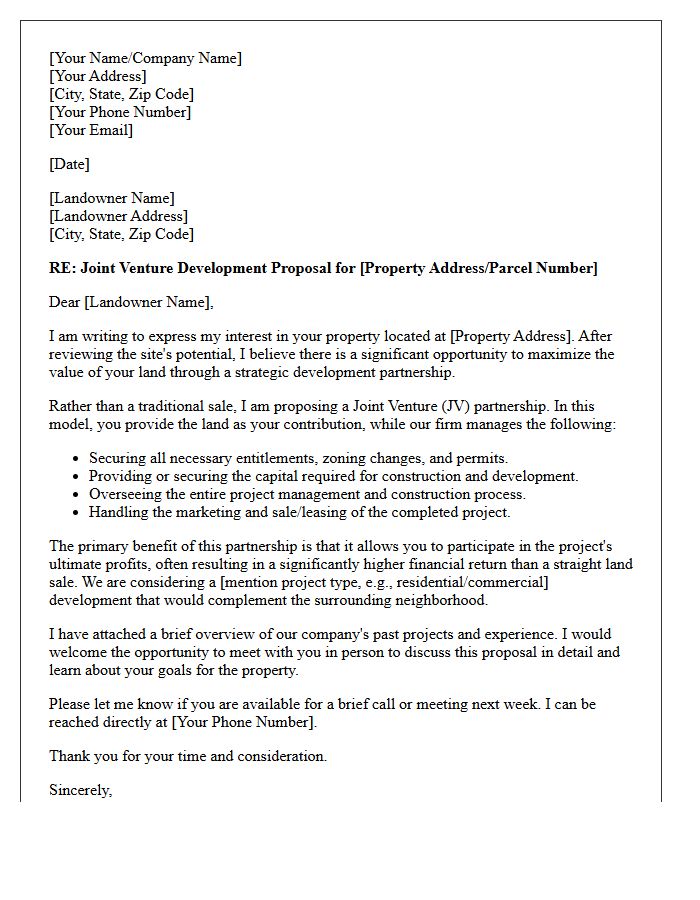 Landowner Development Partnership Proposal Letter