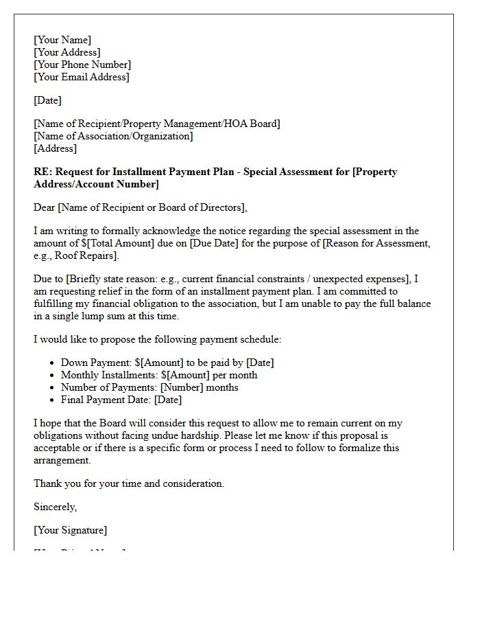 Installment Payment Plan Special Assessment Relief Letter