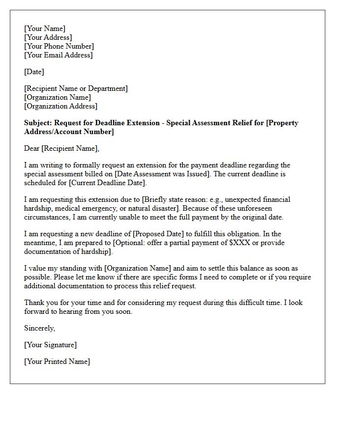 Deadline Extension Request Special Assessment Relief Letter