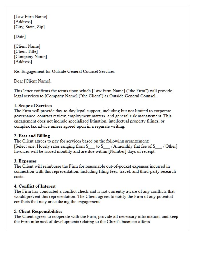 Standard Outside General Counsel Engagement Letter