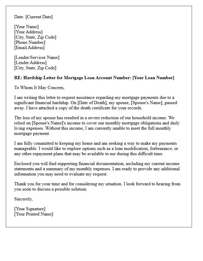 Death of a Spouse Mortgage Hardship Letter