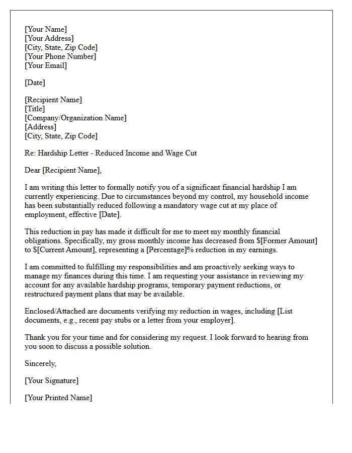 Reduced Income and Wage Cut Hardship Letter