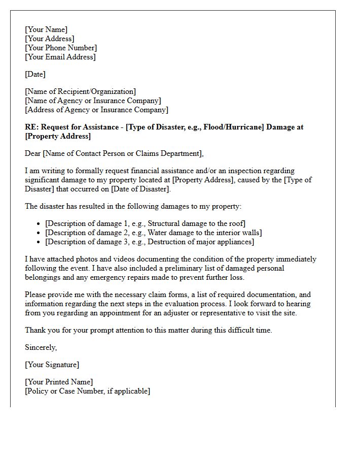 Natural Disaster Property Damage Assistance Letter