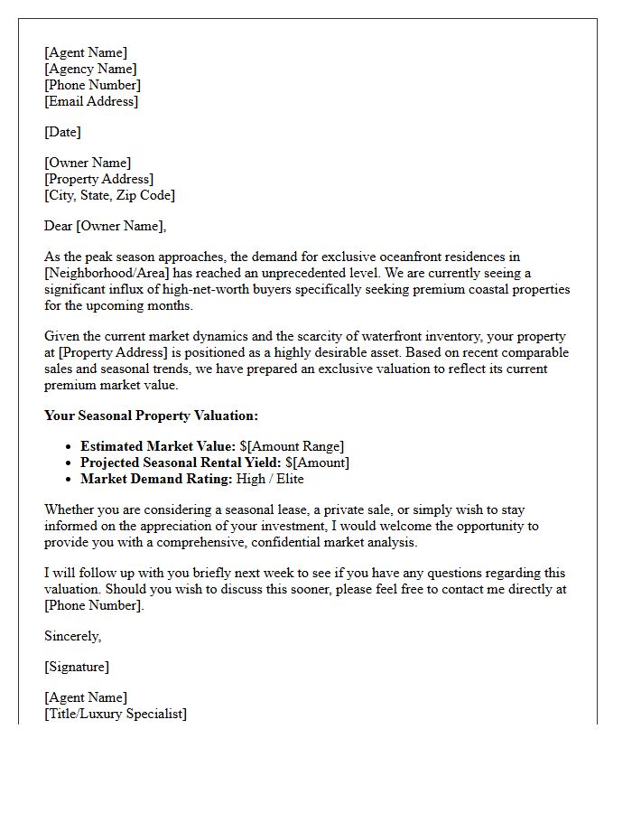 Exclusive Seasonal Oceanfront Property Valuation Letter
