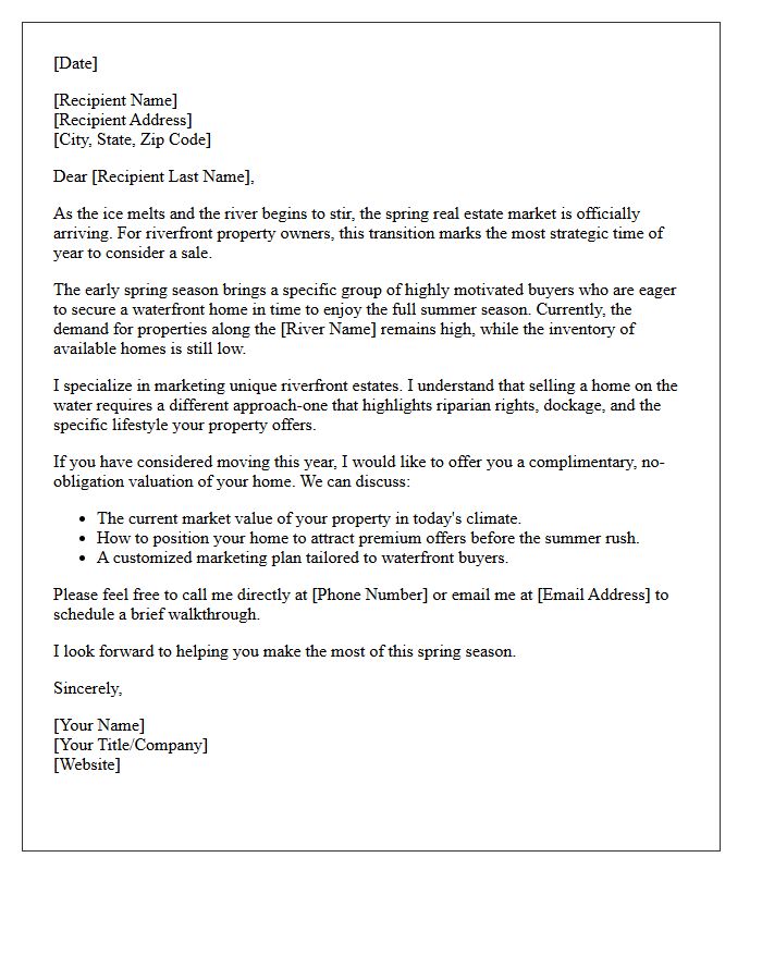 Early Spring Riverfront Home Sales Opportunity Letter