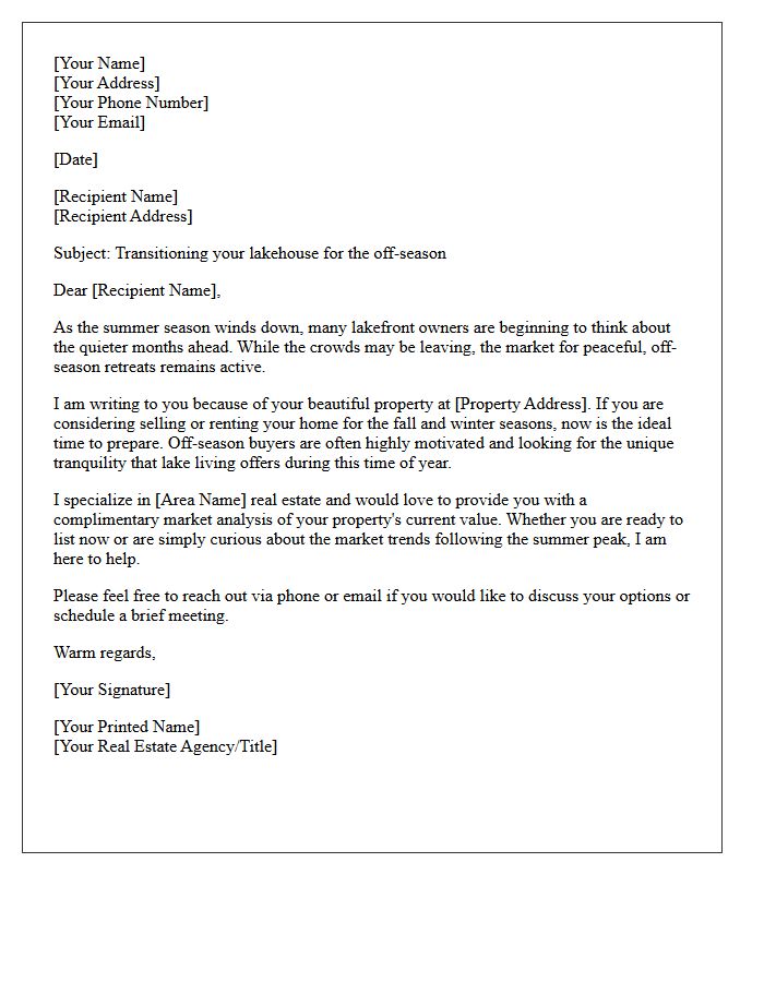 End of Summer Lakehouse Off-Season Listing Letter
