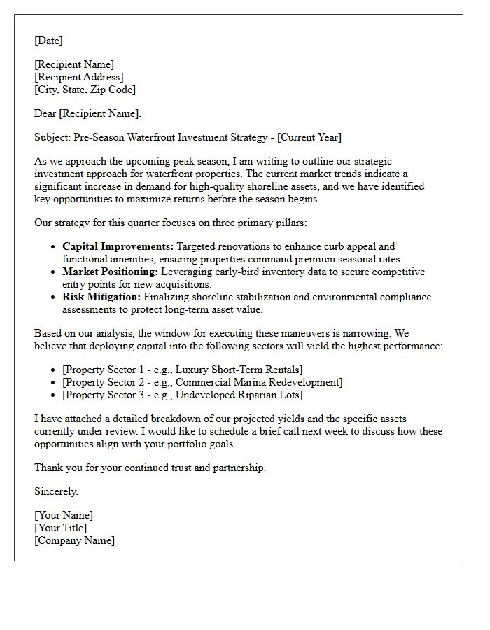 Pre-Season Waterfront Investment Strategy Letter