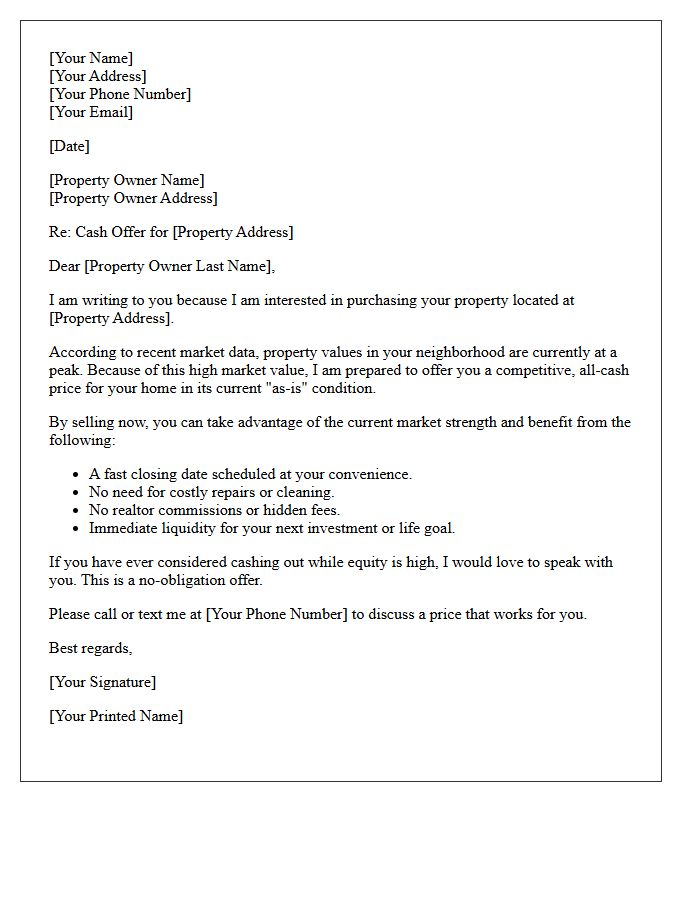 Cash Out High Market Value Letter