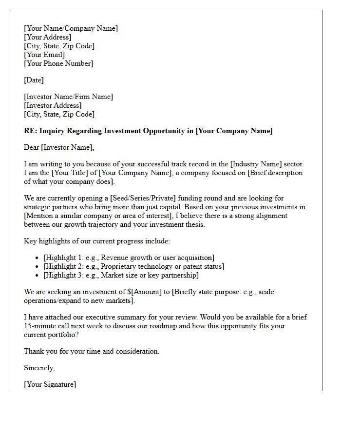 Direct Investor Offer Inquiry Letter
