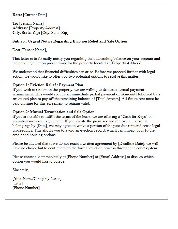 Eviction Relief And Sale Option Letter