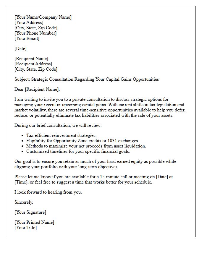 Capital Gains Opportunity Consultation Letter