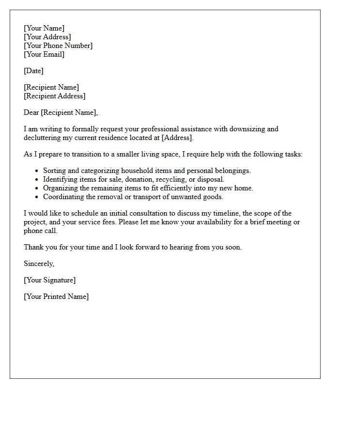 Downsizing and Decluttering Assistance Letter