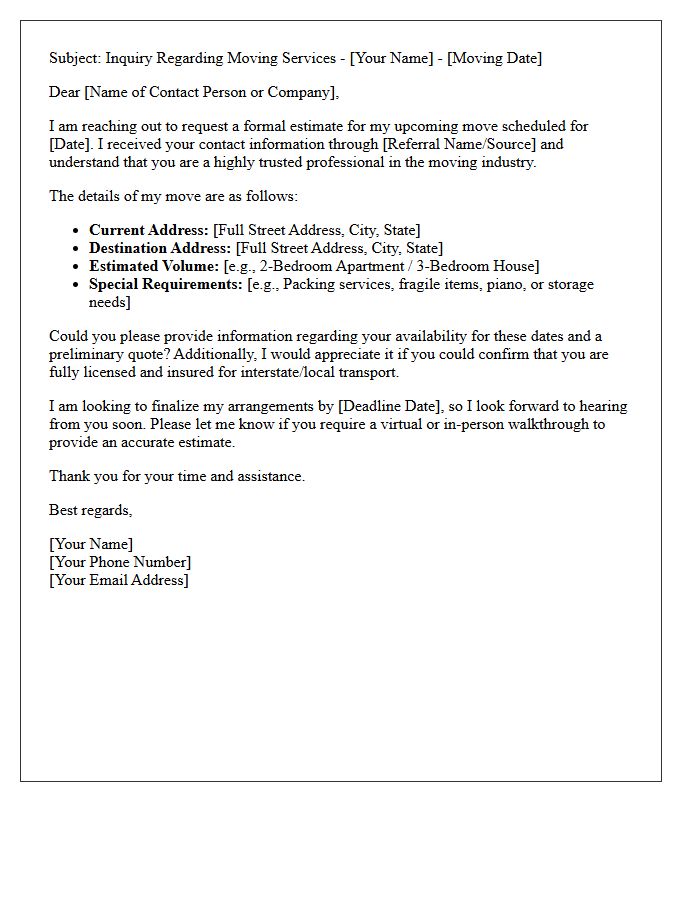 Connecting with Trusted Moving Professionals Letter