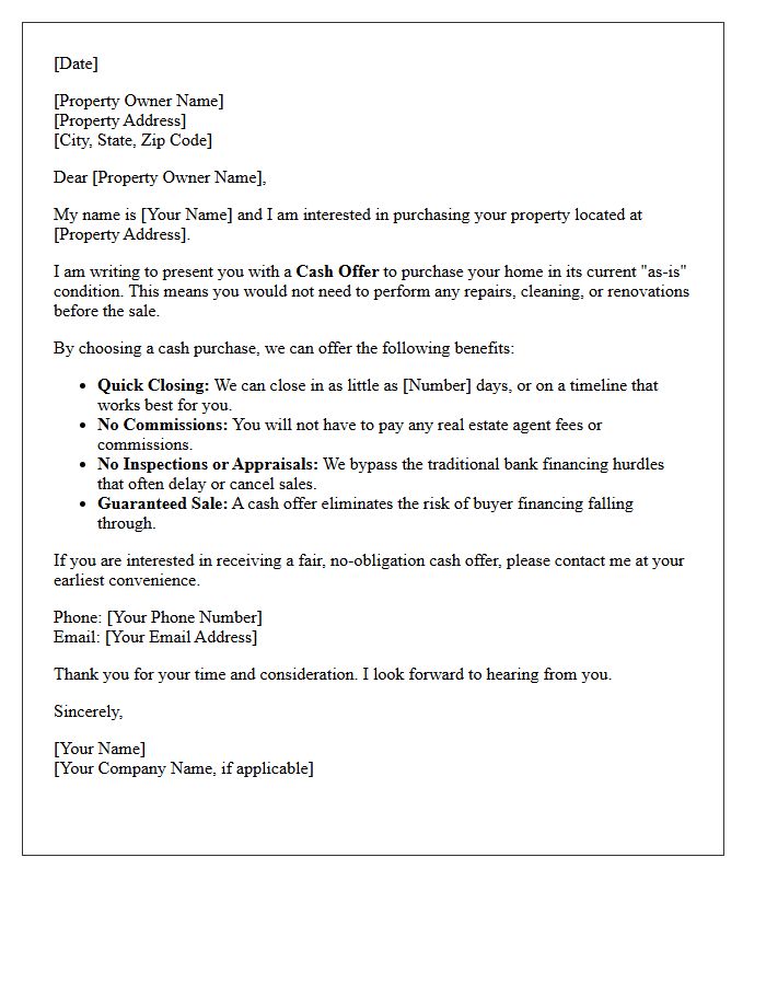 Cash Offer and Quick Closing Options Letter