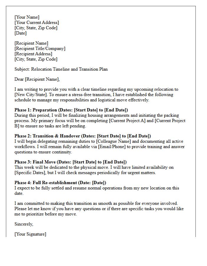 Stress-Free Transition and Relocation Timeline Letter