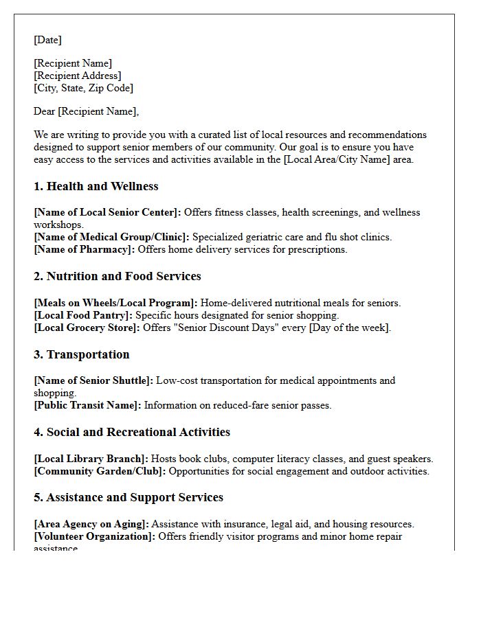 Local Senior Community Resources and Recommendations Letter