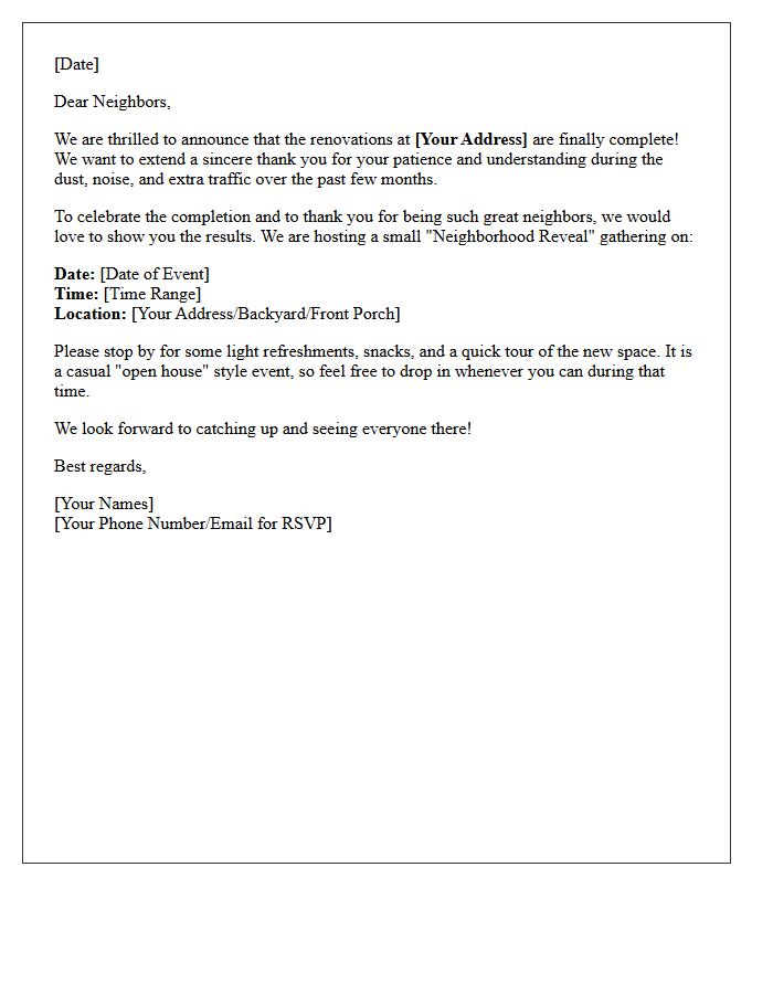Post-Renovation Neighborhood Reveal Letter