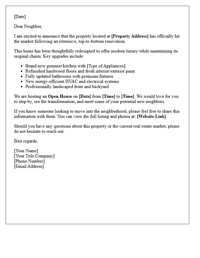 Fully Renovated Home Listing Announcement Letter
