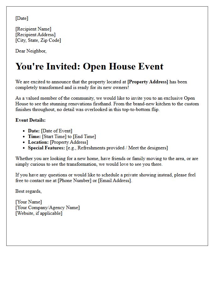 Flipped Home Open House Invitation Letter