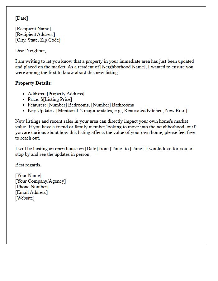 Newly Updated Neighborhood Property Listing Letter