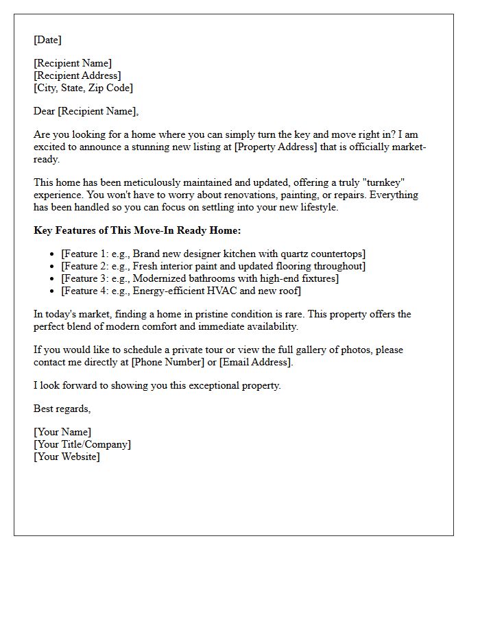Turnkey Home Real Estate Listing Letter