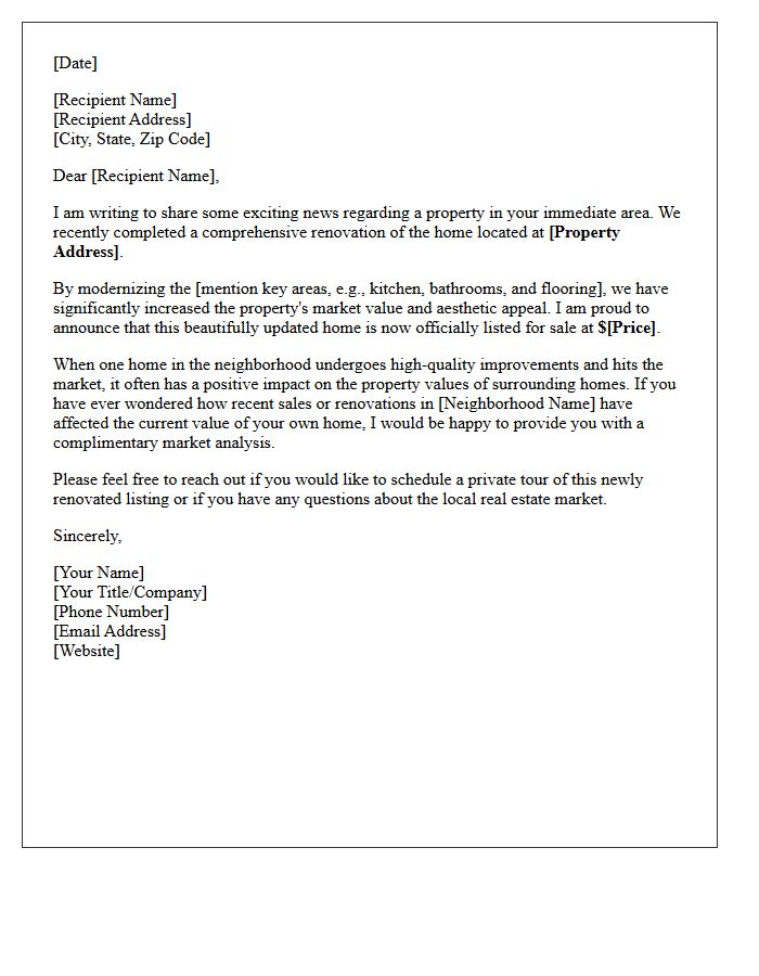 Recent Renovation Success And Listing Letter