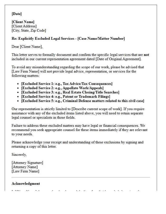 Explicitly Excluded Legal Services