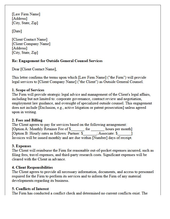 Corporate Outside General Counsel Engagement Letter