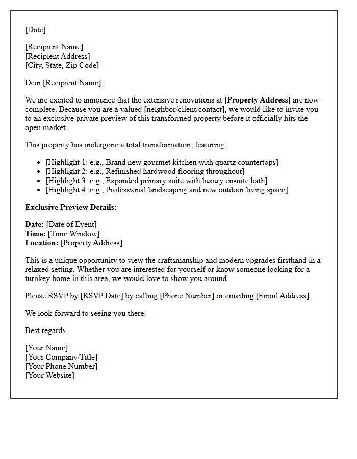 Exclusive Post-Renovation Property Preview Letter