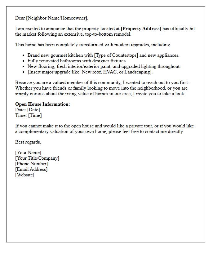 Completely Remodeled Home Market Release Letter