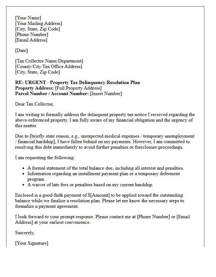 Urgent Property Tax Delinquency Resolution Letter