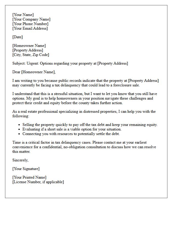 Pre-Foreclosure Tax Delinquency Assistance Listing Letter