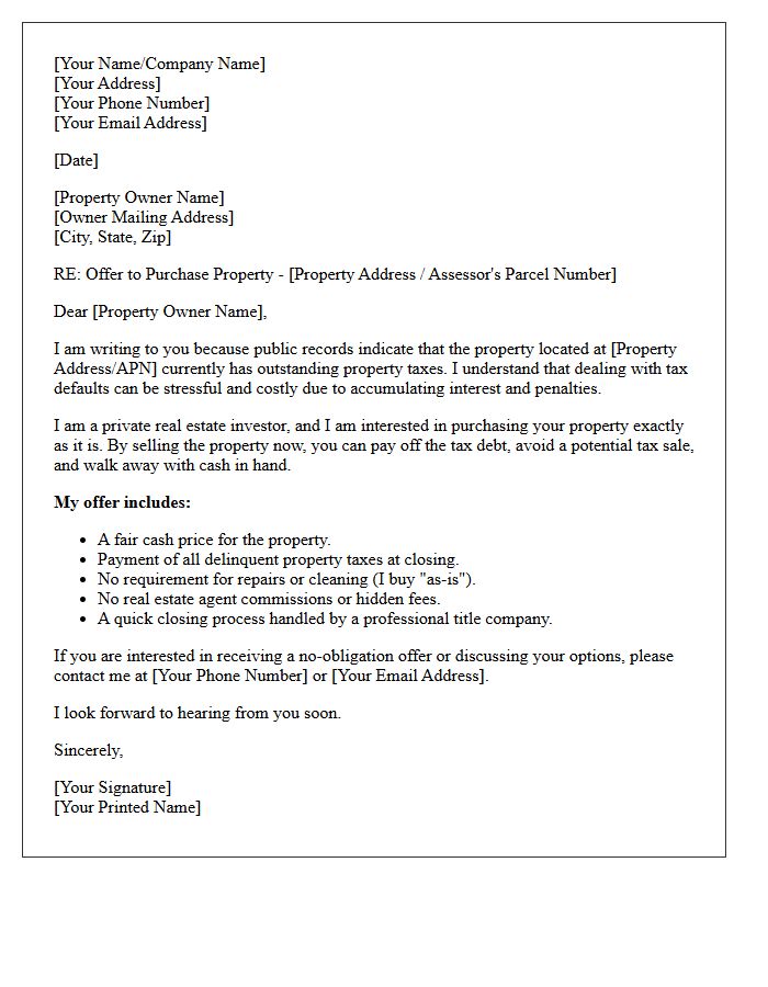 Real Estate Tax Default Listing Offer Letter