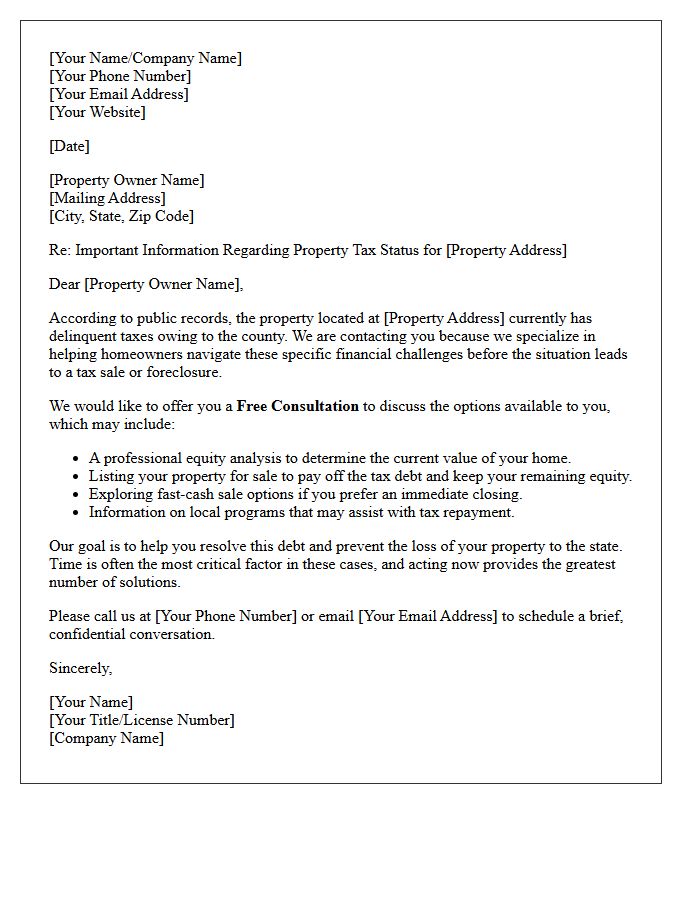 Delinquent Property Tax Consultation and Listing Letter