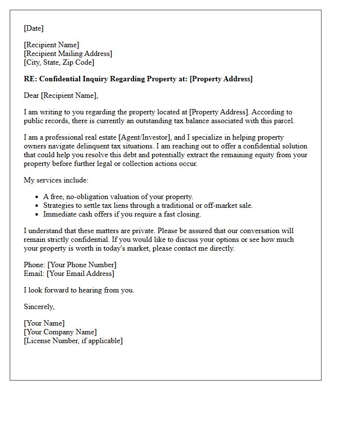Confidential Tax Delinquency Real Estate Listing Letter