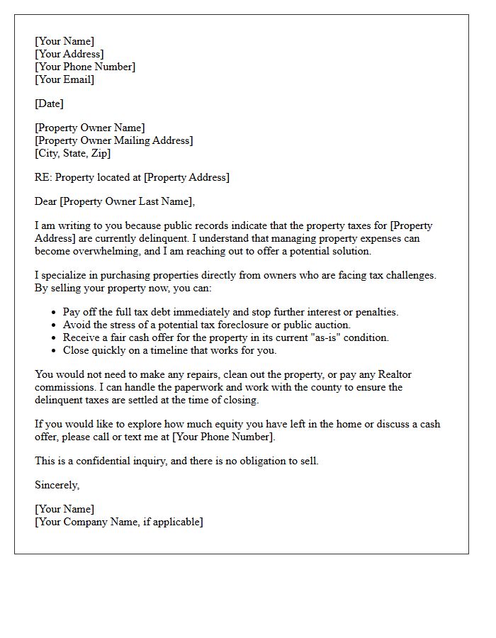Strategic Home Sale Tax Delinquency Letter