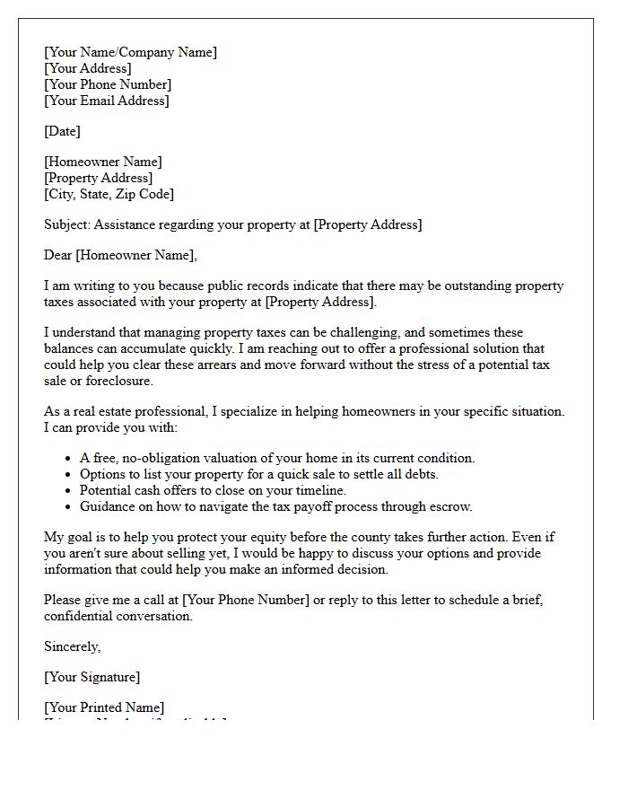 Property Tax Arrears Real Estate Listing Letter